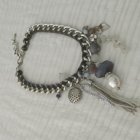 Nordstrom Art To Wear Statement Chunky Silver with Velvet and Charms Necklace - Picture 3 of 4